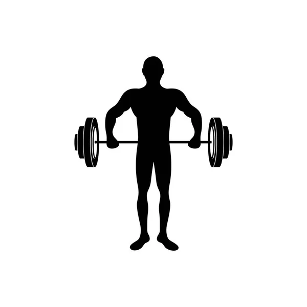 Schwarze Silhouette Mann beim Heben von Gewichten — Stockvektor