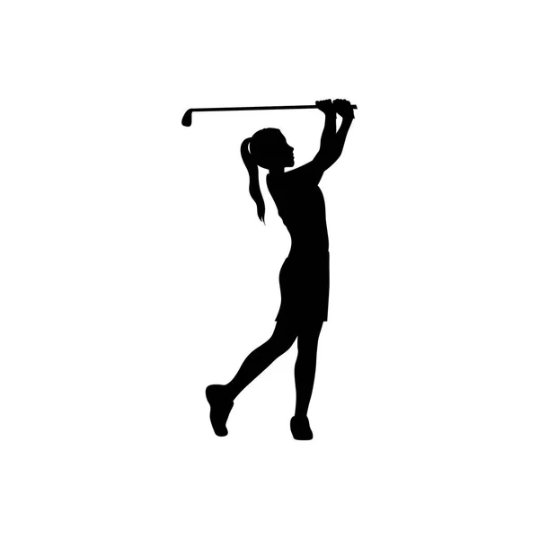 Black silhouette girl playing golf — Stock Vector