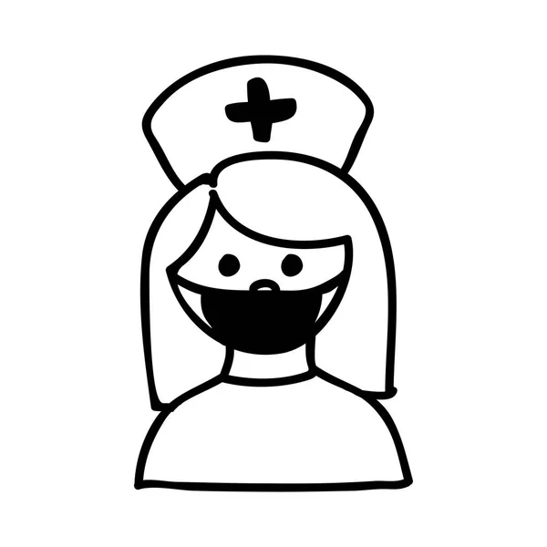 Silueta monocromática medio cuerpo enfermera con máscara — Vector de stock