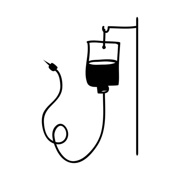 Monochroom hand getekende silhouet van opknoping tas voor bloeddonatie — Stockvector