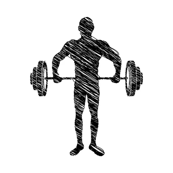 Silhouette dessin muscle homme soulevant un disque poids — Image vectorielle