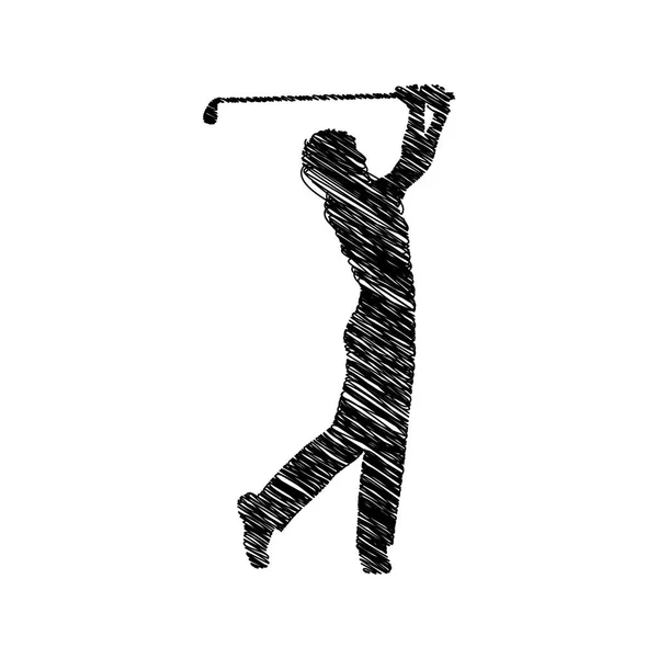 Silhueta desenho golfista homem jogador ícone — Vetor de Stock
