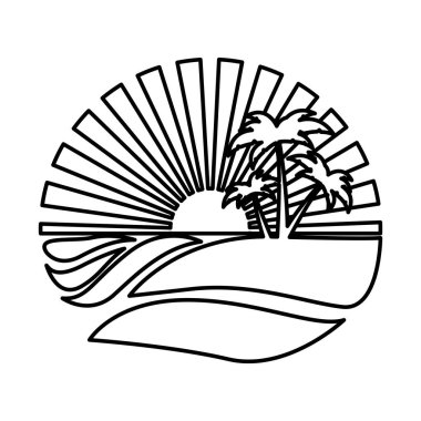 siluet dairesel arka plan günbatımı okyanus plaj ve avuç içi ile