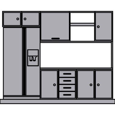gri tonlamalı siluet buzdolabı ile mutfak dolapları