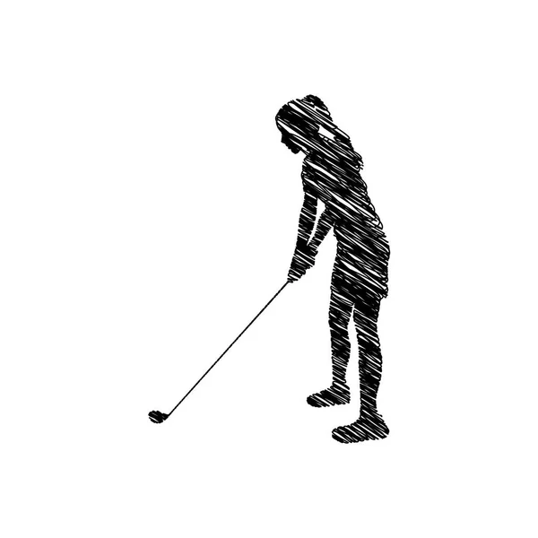 Silhouette dessin fille jouer au golf en position — Image vectorielle