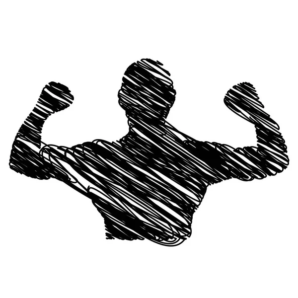 Silhouette disegno metà corpo muscolo uomo fitness — Vettoriale Stock
