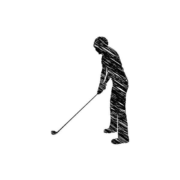 Silhouette disegno uomo giocare a golf — Vettoriale Stock