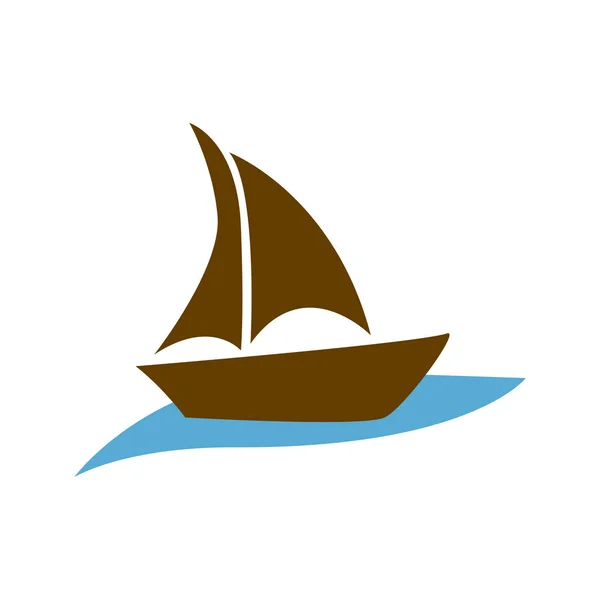 Barco silueta marrón en el océano azul — Vector de stock