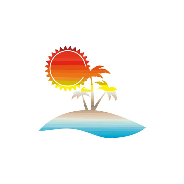 Färg bakgrunden av soliga ön med handflatorna — Stock vektor