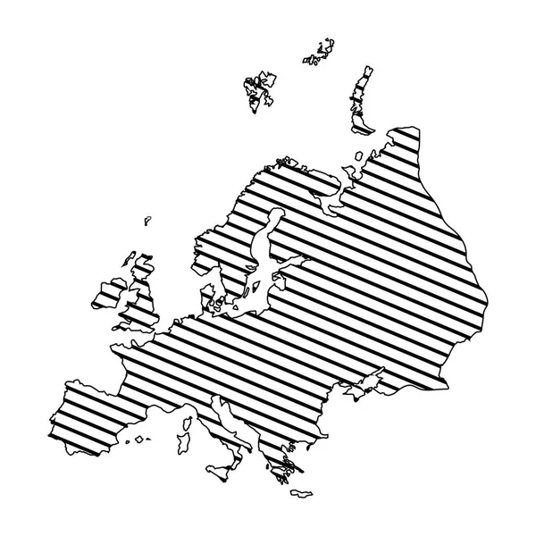 Zwart-wit silhouet van Europa kaart aan gestreept — Stockvector