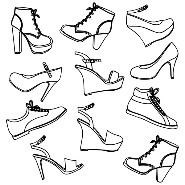 Fondo monocromo con conjunto de zapatos masculinos y femeninos — Archivo Imágenes Vectoriales