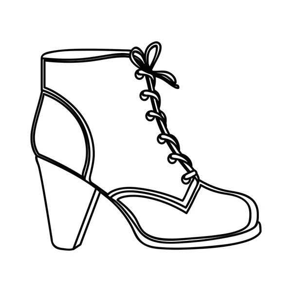 Zwart-wit silhouet van lederen hoge hak schoen met schoenveters — Stockvector