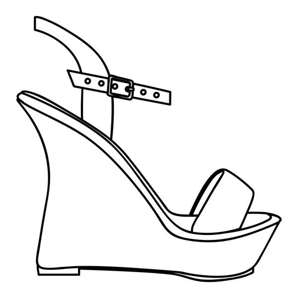 Silueta monocromática de zapato de sandalia con suela de plataforma — Vector de stock