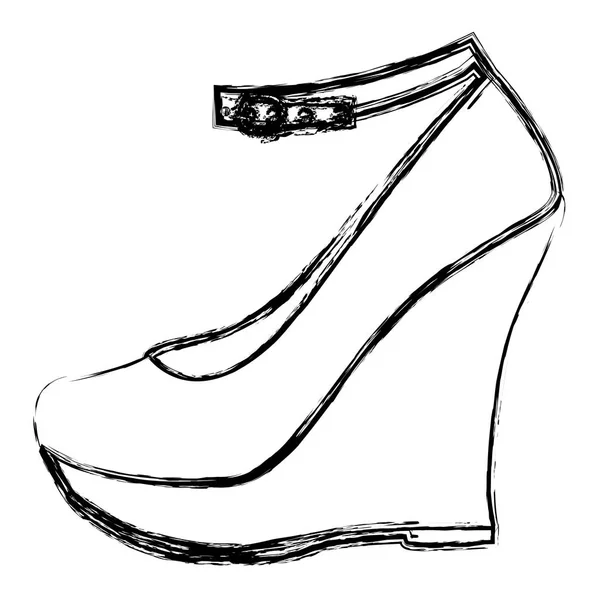 Contorno borroso monocromo del zapato de plataforma de tacón alto — Vector de stock