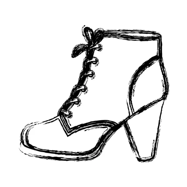 Contour flou monochrome de la chaussure à talons hauts en cuir avec lacets — Image vectorielle