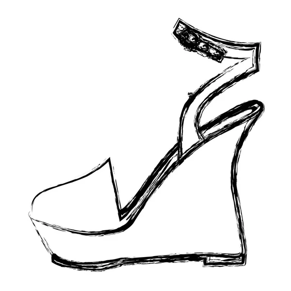 Monokrom suddig kontur av sandal sko med plattform ensam och bälte — Stock vektor