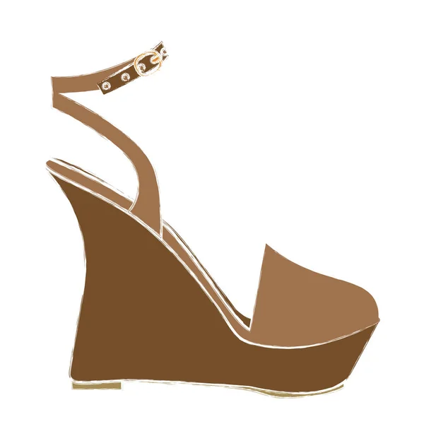 Croquis couleur de chaussure sandale avec semelle plate-forme — Image vectorielle