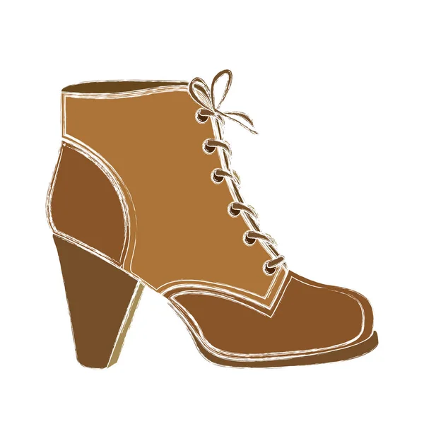 Цветной эскиз обуви на высоком каблуке со шнурками — стоковый вектор