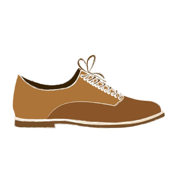 Έγχρωμο σκίτσο ανδρικό δερμάτινο παπούτσι με τα κορδόνια — Διανυσματικό Αρχείο