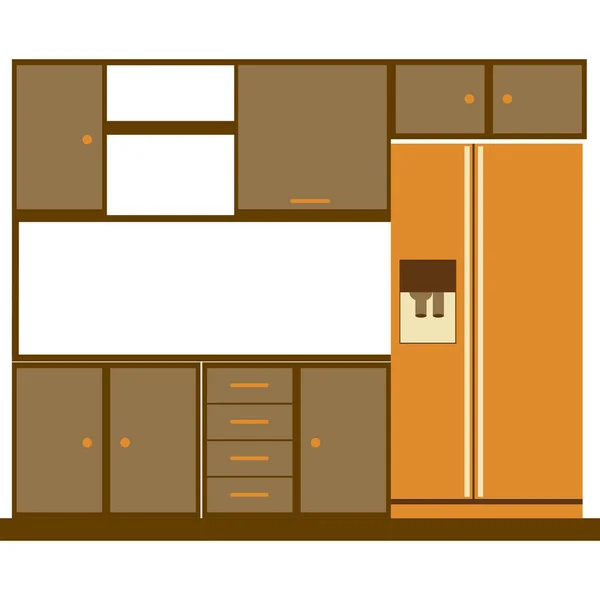 Silueta de color de los gabinetes de cocina con nevera — Archivo Imágenes Vectoriales