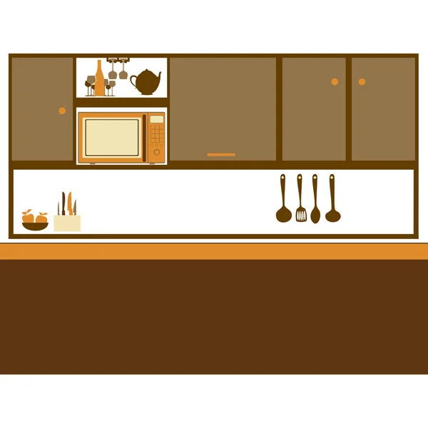 Цветной силуэт кухни с верхними шкафами — стоковый вектор