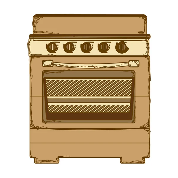 オーブン付きストーブのセピア色のシルエット — ストックベクタ