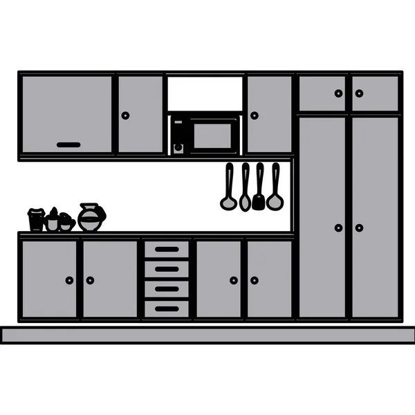 Silhouette in scala di grigi con mobili da cucina moderni — Vettoriale Stock