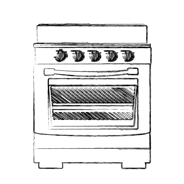 Boceto monocromo de la estufa con horno — Vector de stock