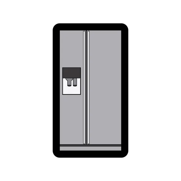 Monokrom tjock kontur för kylskåp med vatten dispenser — Stock vektor