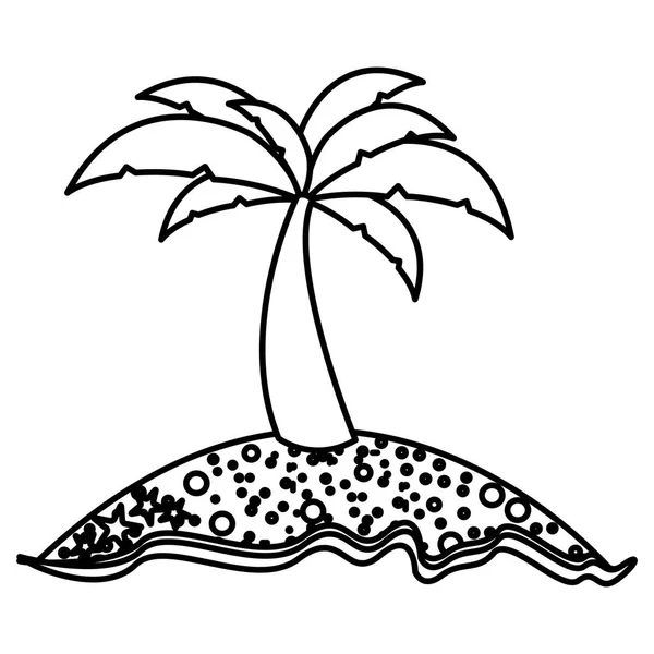 Silhueta monocromática da ilha com palmeira — Vetor de Stock