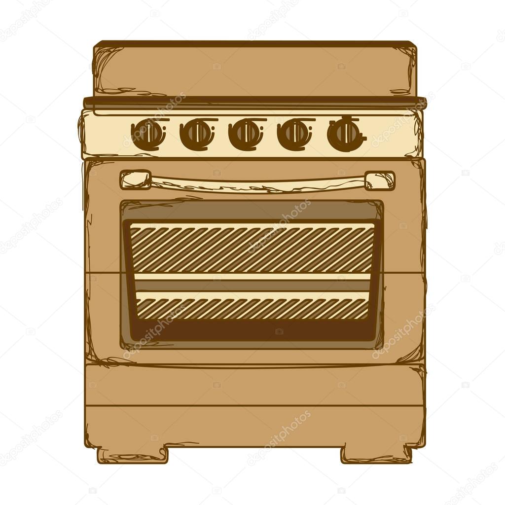 sepia silhouette of stove with oven