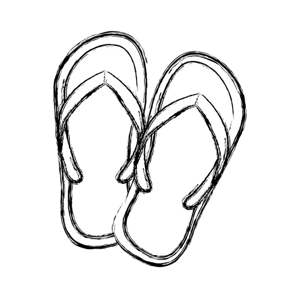 Sketsa monokrom dari flip-flops pantai - Stok Vektor