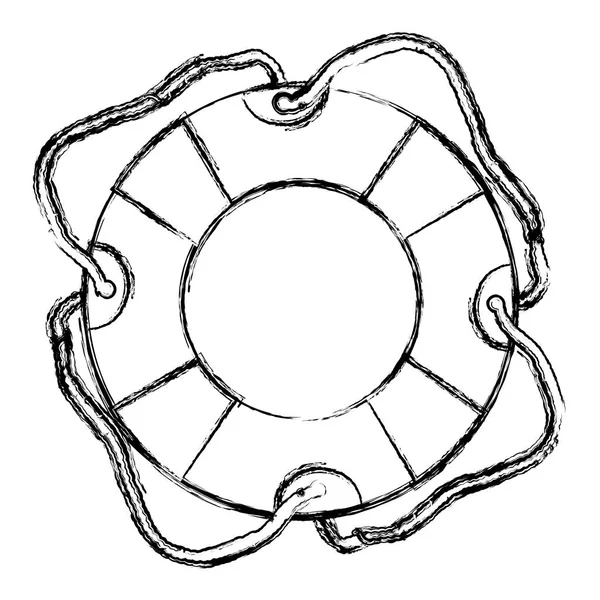 Croquis monochrome du cercle de flottaison avec cordon — Image vectorielle