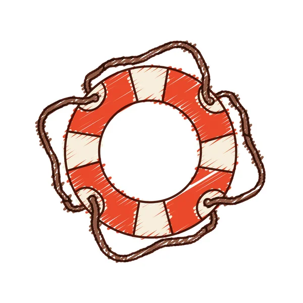 Dessin coloré à la main du cercle de flottaison avec cordon — Image vectorielle