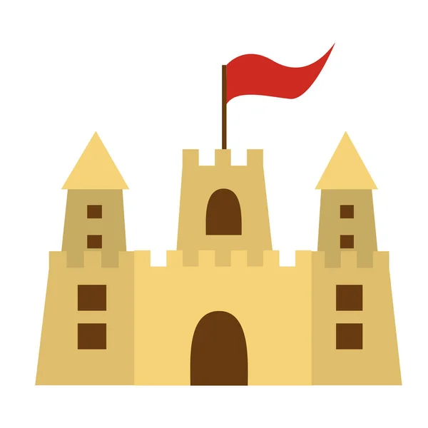Barva silueta s hrad z písku s vlajkou — Stockový vektor