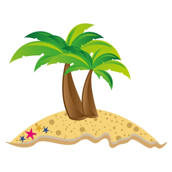 Silhueta colorida da ilha com duas palmas — Vetor de Stock