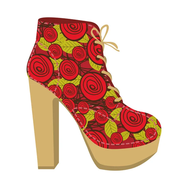 Bunte Silhouette von High Heel Schuh mit Schnürsenkeln mit floralem Dekor — Stockvektor
