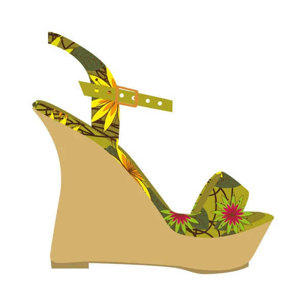 Silhouette colorée de chaussure sandale avec semelle plate-forme et décoration florale — Image vectorielle