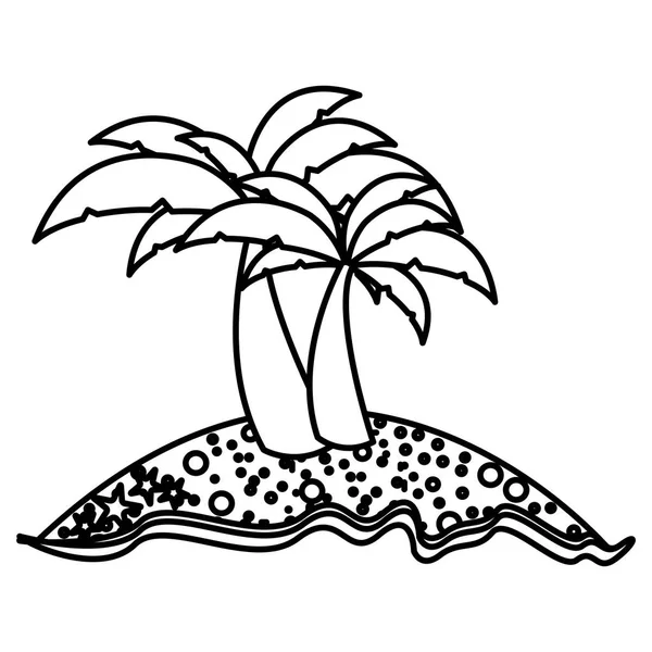 Монохромный контур острова с двумя пальмами — стоковый вектор