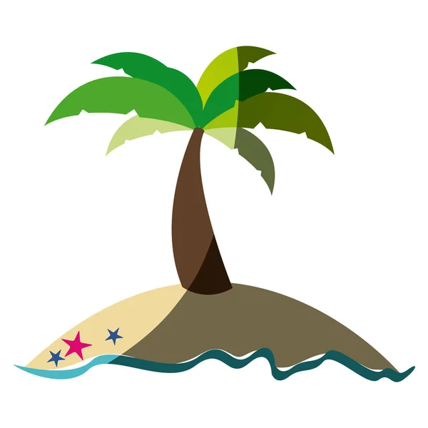 Silueta colorida de la isla con palmera y sombra central — Archivo Imágenes Vectoriales