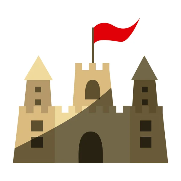 Barva silueta s hrad z písku s vlajkou a středním stínem — Stockový vektor