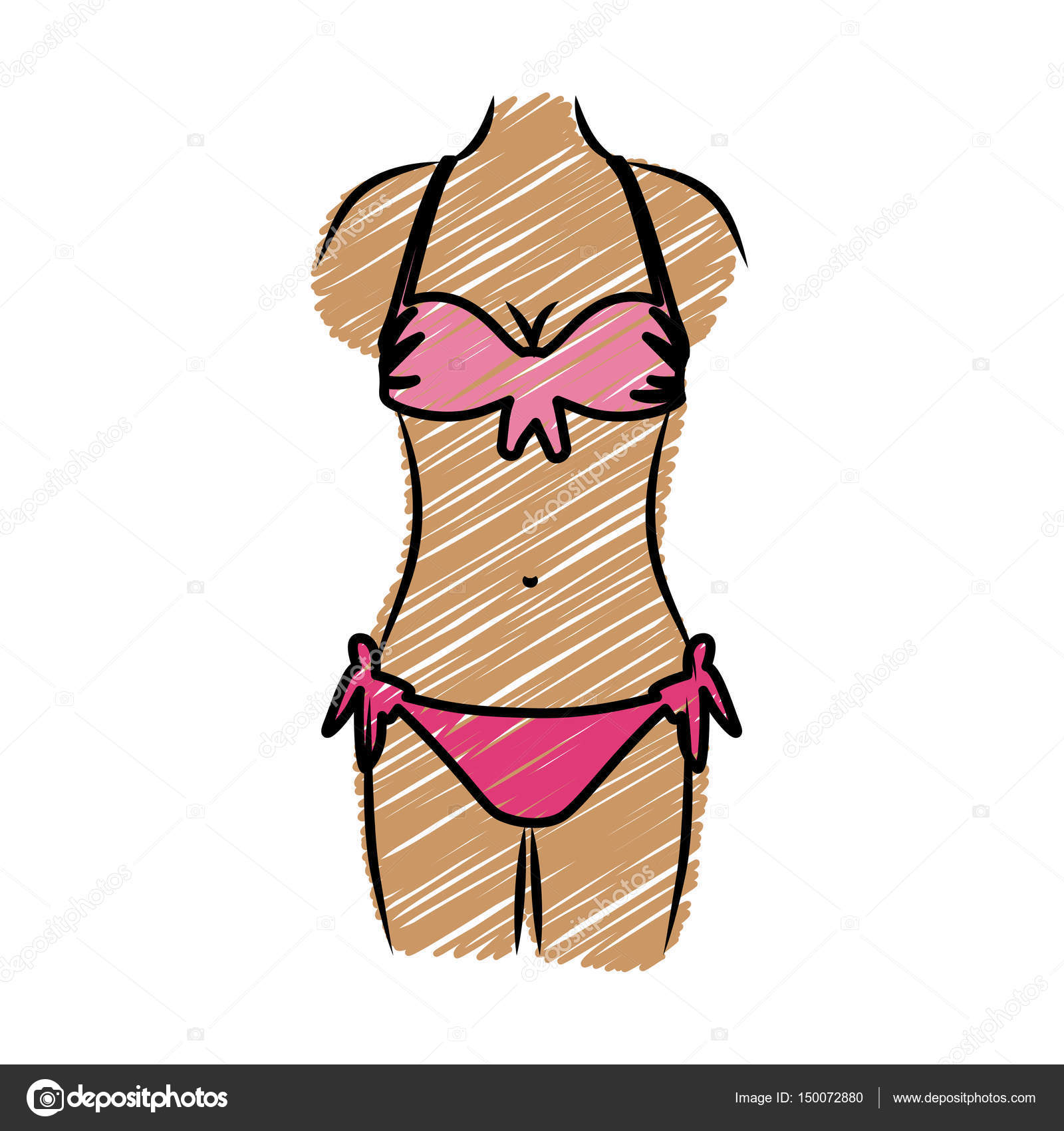 Colore disegno a matita di donna in costume da bagno due pezzi nel vettore di colore rosa — Vettoriali di grgroupstock