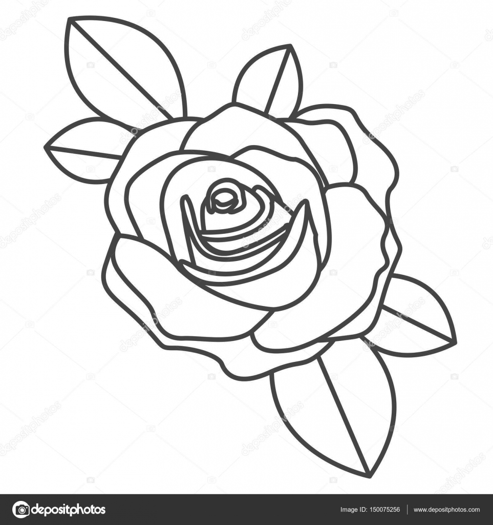 Sagoma schizzo fiorito rosa con foglie closeup — Vettoriali di grgroupstock