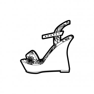 Sandalet Ayakkabı platform tek ve çiçek süslemeli siyah kalın kontur