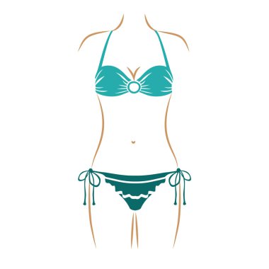 olan kadın bikini tanga Akuamarin renkli dekoratif çizgiler ince dağılımı