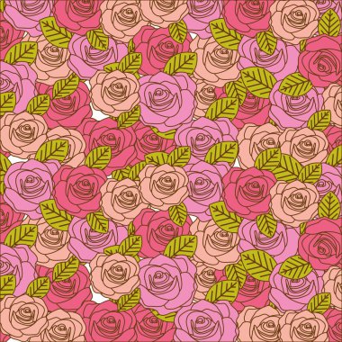 Gül ve yaprakları renkli gerçekçi desen