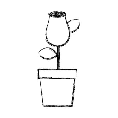 bulanık siluet Rosebud ile çizim bırakır ve saksının içinde kök