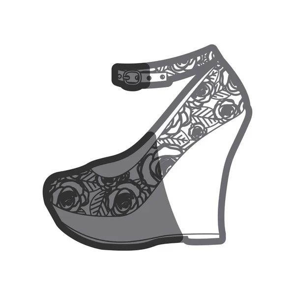 Gray thick contour of high heel platform shoe with floral decoration — Stock Vector