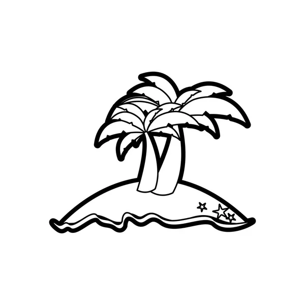 Zwarte dikke contour van eiland met twee palmen — Stockvector