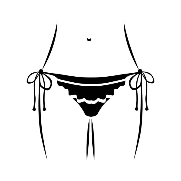 ひもで装飾的な線とウエストの女性のモノクロ シルエット — ストックベクタ